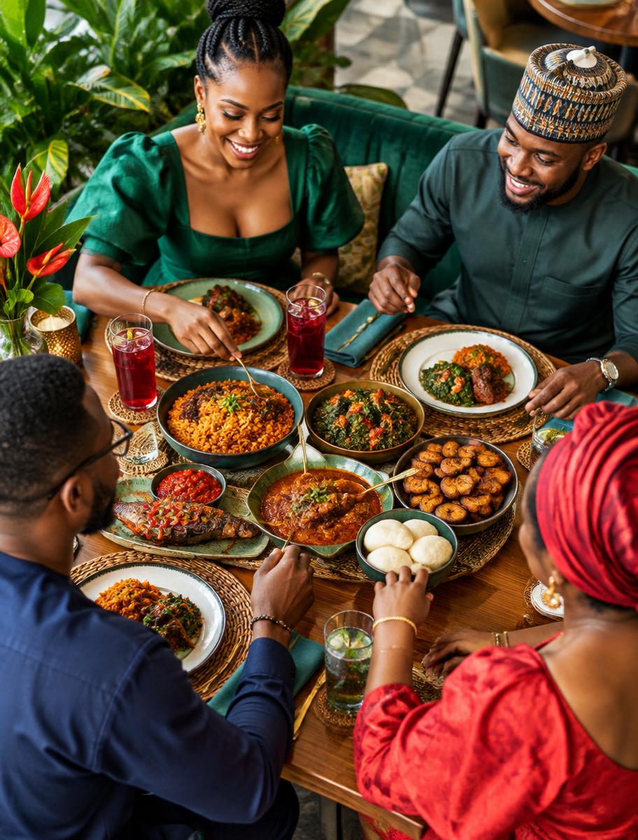 Nigerian diners sharing a meal